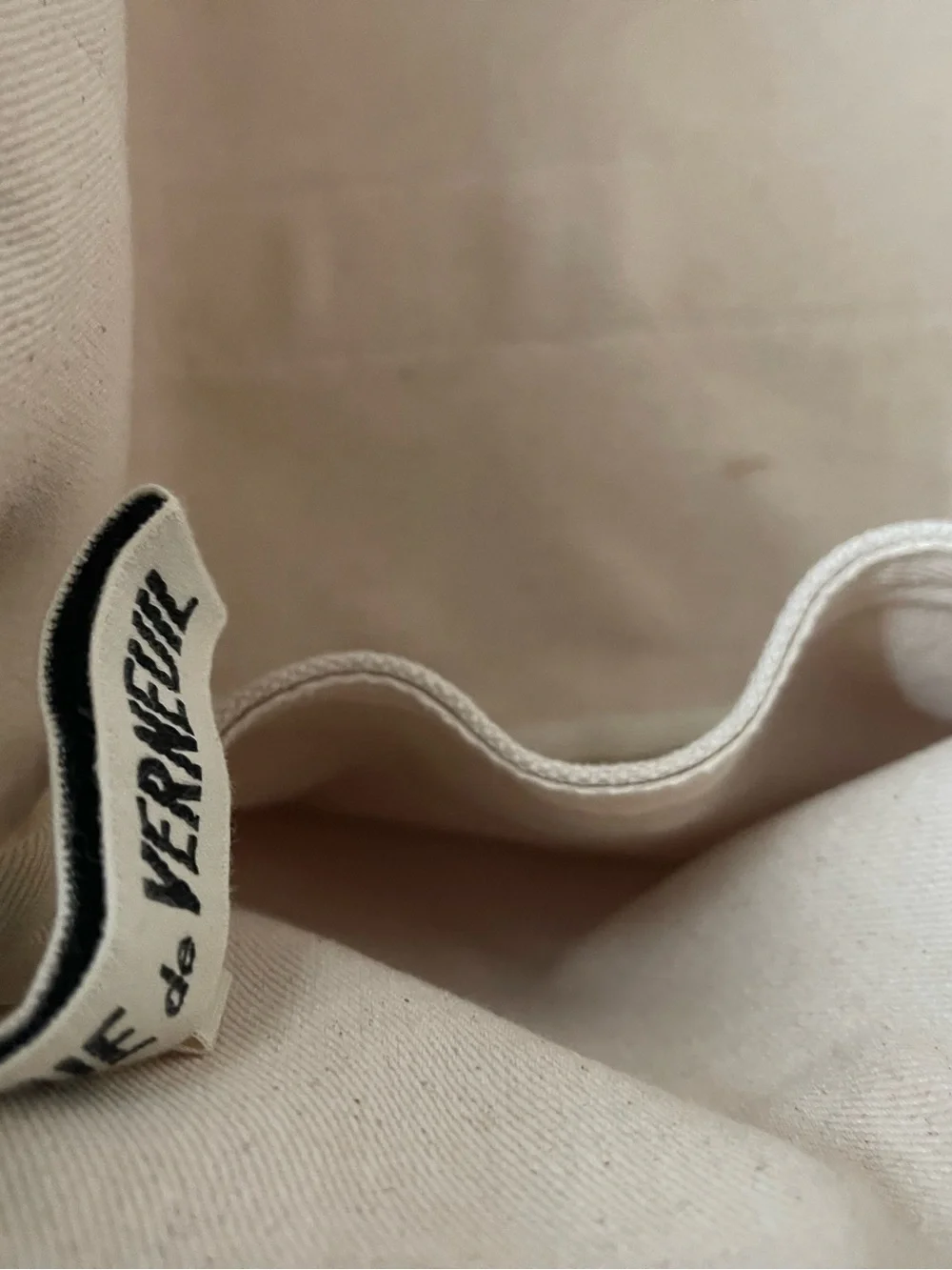 Cream Canvas Tote with Brown Trim and Gold Ring Accent